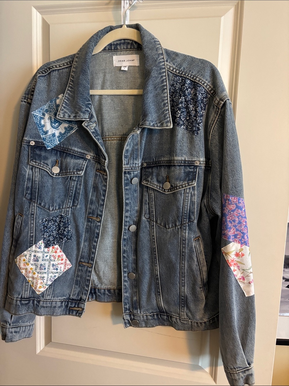 Dear John Blue Denim Patchwork Jacket with Multicolor Floral Inserts